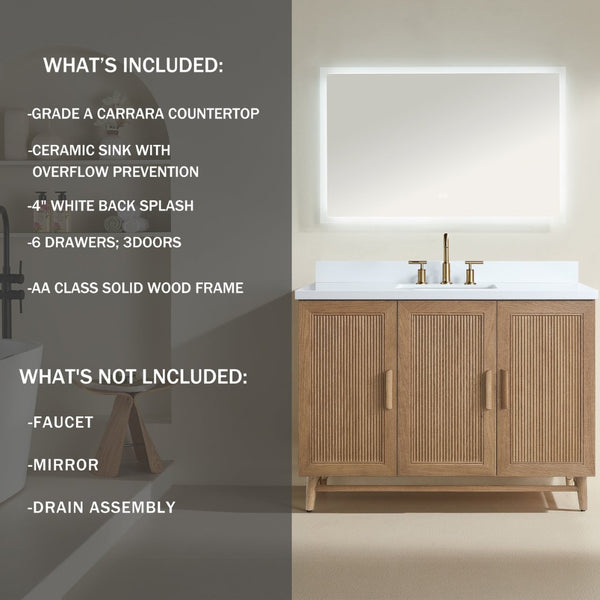 English Elm Fully Assembled 48 Inch Rubberwood Bathroom Vanity with Carrara Marble Top and Soft Close W1826P449924