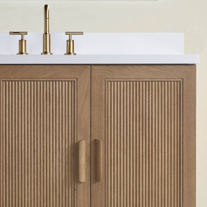 English Elm Fully Assembled 48 Inch Rubberwood Bathroom Vanity with Carrara Marble Top and Soft Close W1826P449924
