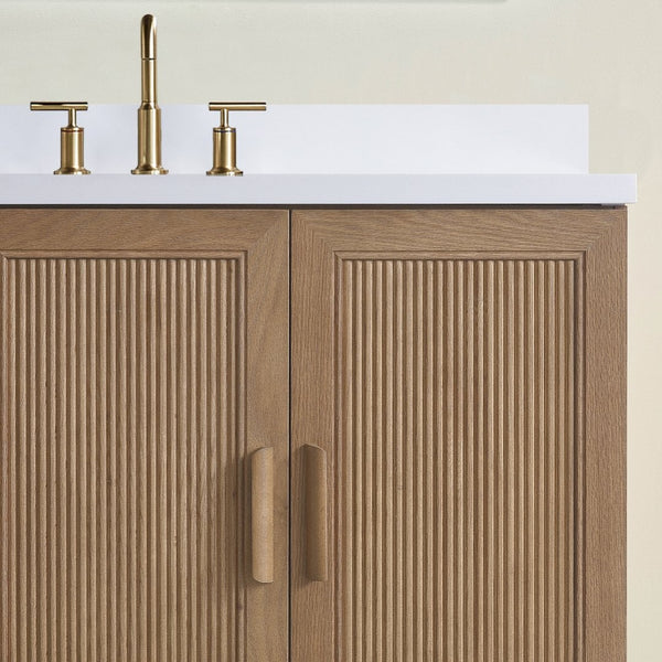 English Elm Fully Assembled 48 Inch Rubberwood Bathroom Vanity with Carrara Marble Top and Soft Close W1826P449924