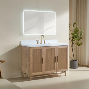 English Elm Fully Assembled 48 Inch Rubberwood Bathroom Vanity with Carrara Marble Top and Soft Close W1826P449924