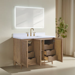English Elm Fully Assembled 48 Inch Rubberwood Bathroom Vanity with Carrara Marble Top and Soft Close W1826P449924