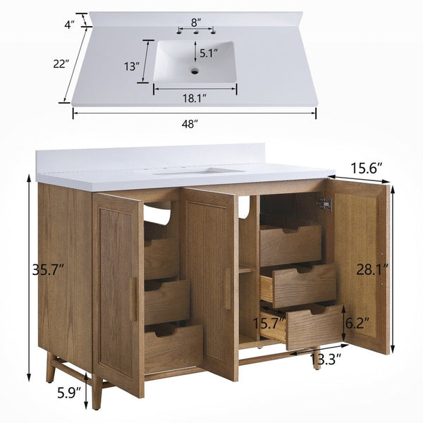 English Elm Fully Assembled 48 Inch Rubberwood Bathroom Vanity with Carrara Marble Top and Soft Close W1826P449924