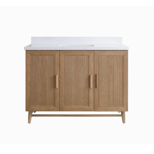 English Elm Fully Assembled 48 Inch Rubberwood Bathroom Vanity with Carrara Marble Top and Soft Close W1826P449924