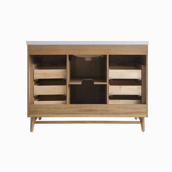 English Elm Fully Assembled 48 Inch Rubberwood Bathroom Vanity with Carrara Marble Top and Soft Close W1826P449924