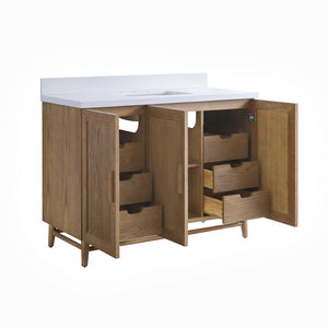 English Elm Fully Assembled 48 Inch Rubberwood Bathroom Vanity with Carrara Marble Top and Soft Close W1826P449924