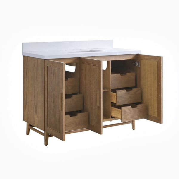 English Elm Fully Assembled 48 Inch Rubberwood Bathroom Vanity with Carrara Marble Top and Soft Close W1826P449924
