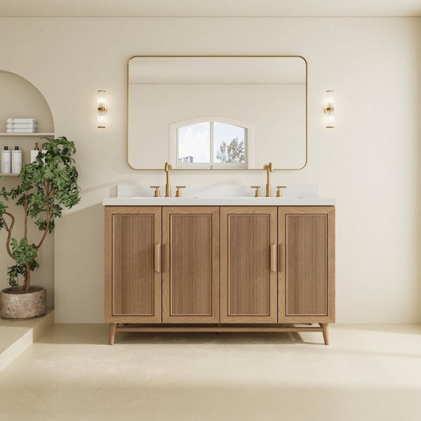 English Elm Fully Assembled 60 Inch Single Sink Vanity Solid Rubberwood Cabinet Carrara Style Top W1826P449925