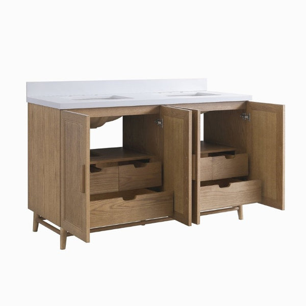 English Elm Fully Assembled 60 Inch Single Sink Vanity Solid Rubberwood Cabinet Carrara Style Top W1826P449925