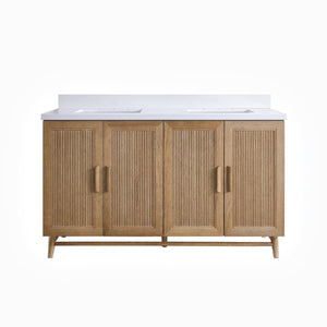 English Elm Fully Assembled 60 Inch Single Sink Vanity Solid Rubberwood Cabinet Carrara Style Top W1826P449925