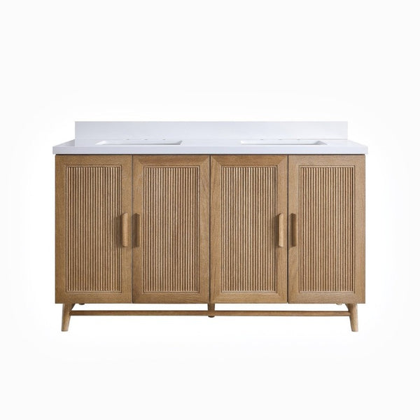 English Elm Fully Assembled 60 Inch Single Sink Vanity Solid Rubberwood Cabinet Carrara Style Top W1826P449925