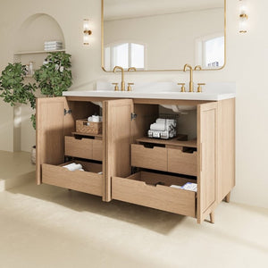 English Elm Fully Assembled 60 Inch Single Sink Vanity Solid Rubberwood Cabinet Carrara Style Top W1826P449925