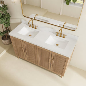 English Elm Fully Assembled 60 Inch Single Sink Vanity Solid Rubberwood Cabinet Carrara Style Top W1826P449925