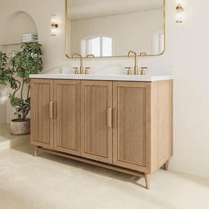 English Elm Fully Assembled 60 Inch Single Sink Vanity Solid Rubberwood Cabinet Carrara Style Top W1826P449925