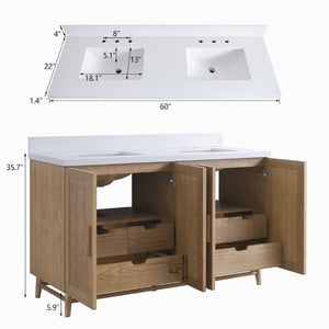 English Elm Fully Assembled 60 Inch Single Sink Vanity Solid Rubberwood Cabinet Carrara Style Top W1826P449925