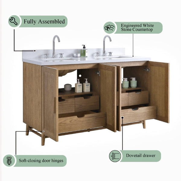 English Elm Fully Assembled 60 Inch Single Sink Vanity Solid Rubberwood Cabinet Carrara Style Top W1826P449925