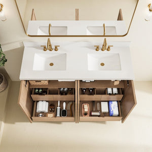 English Elm Fully Assembled 60 Inch Single Sink Vanity Solid Rubberwood Cabinet Carrara Style Top W1826P449925