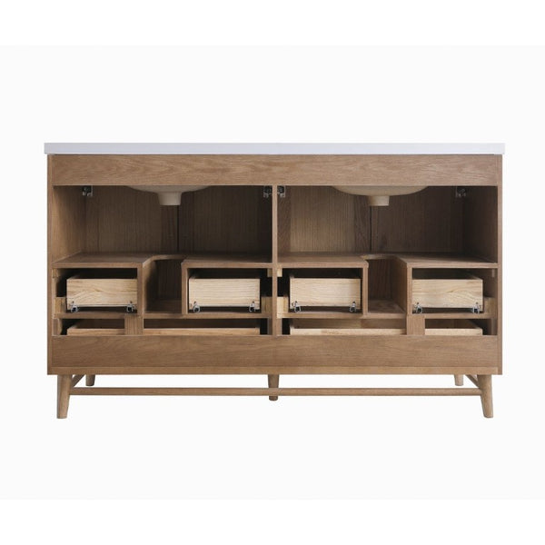 English Elm Fully Assembled 60 Inch Single Sink Vanity Solid Rubberwood Cabinet Carrara Style Top W1826P449925