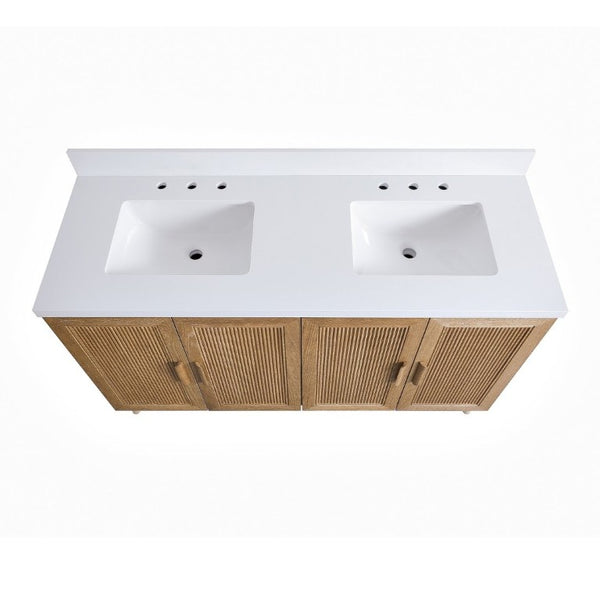 English Elm Fully Assembled 60 Inch Single Sink Vanity Solid Rubberwood Cabinet Carrara Style Top W1826P449925