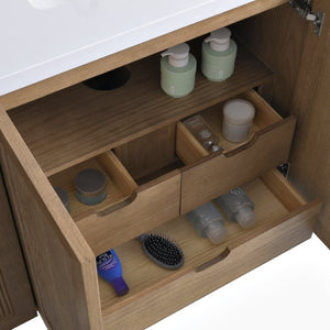 English Elm Fully Assembled 60 Inch Single Sink Vanity Solid Rubberwood Cabinet Carrara Style Top W1826P449925