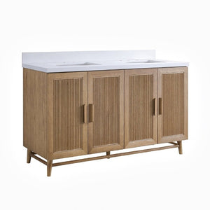 English Elm Fully Assembled 60 Inch Single Sink Vanity Solid Rubberwood Cabinet Carrara Style Top W1826P449925