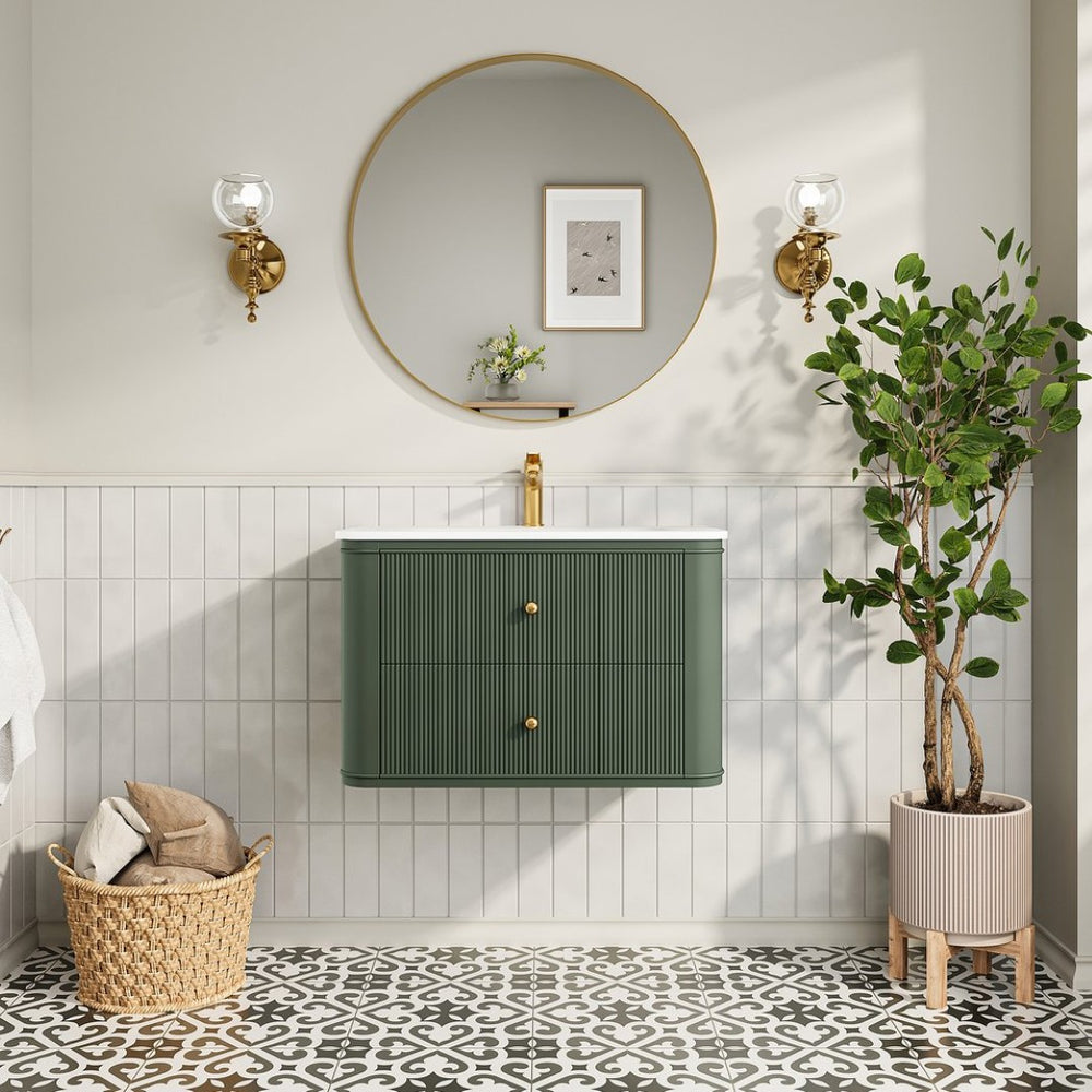 English Elm 30" Floating Wall Mounted Sage Green Vanity with Acrylic Basin Two Soft Close Drawers W1826P449926