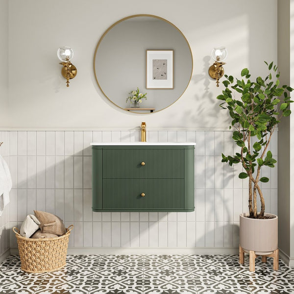 English Elm 30" Floating Wall Mounted Sage Green Vanity with Acrylic Basin Two Soft Close Drawers W1826P449926