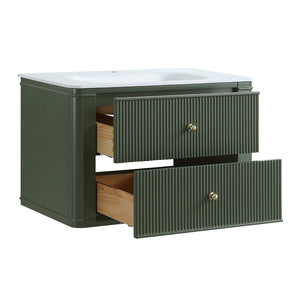 English Elm 30" Floating Wall Mounted Sage Green Vanity with Acrylic Basin Two Soft Close Drawers W1826P449926