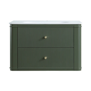 English Elm 30" Floating Wall Mounted Sage Green Vanity with Acrylic Basin Two Soft Close Drawers W1826P449926