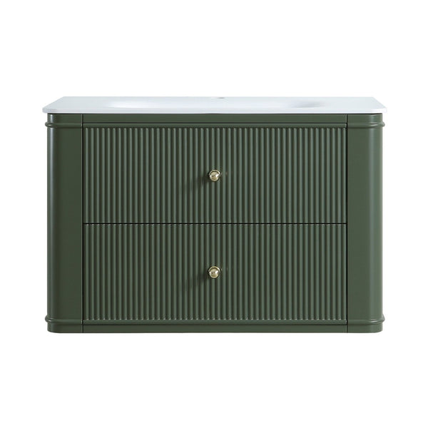 English Elm 30" Floating Wall Mounted Sage Green Vanity with Acrylic Basin Two Soft Close Drawers W1826P449926