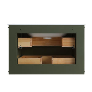 English Elm 30" Floating Wall Mounted Sage Green Vanity with Acrylic Basin Two Soft Close Drawers W1826P449926