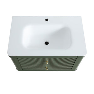 English Elm 30" Floating Wall Mounted Sage Green Vanity with Acrylic Basin Two Soft Close Drawers W1826P449926