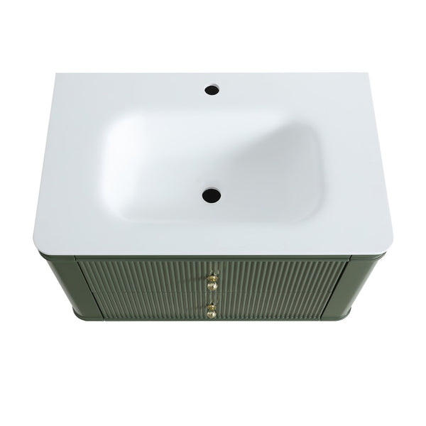 English Elm 30" Floating Wall Mounted Sage Green Vanity with Acrylic Basin Two Soft Close Drawers W1826P449926
