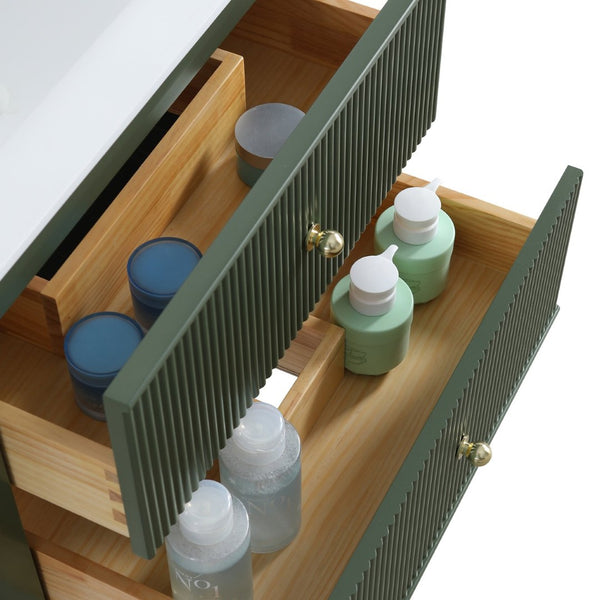 English Elm 30" Floating Wall Mounted Sage Green Vanity with Acrylic Basin Two Soft Close Drawers W1826P449926