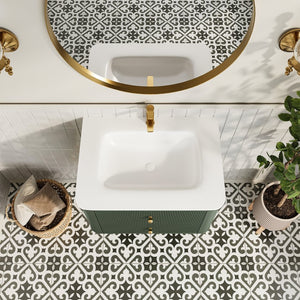 English Elm 30" Floating Wall Mounted Sage Green Vanity with Acrylic Basin Two Soft Close Drawers W1826P449926