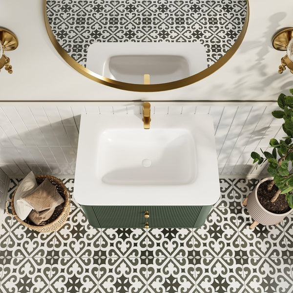 English Elm 30" Floating Wall Mounted Sage Green Vanity with Acrylic Basin Two Soft Close Drawers W1826P449926