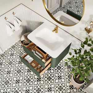 English Elm 30" Floating Wall Mounted Sage Green Vanity with Acrylic Basin Two Soft Close Drawers W1826P449926