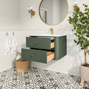 English Elm 30" Floating Wall Mounted Sage Green Vanity with Acrylic Basin Two Soft Close Drawers W1826P449926