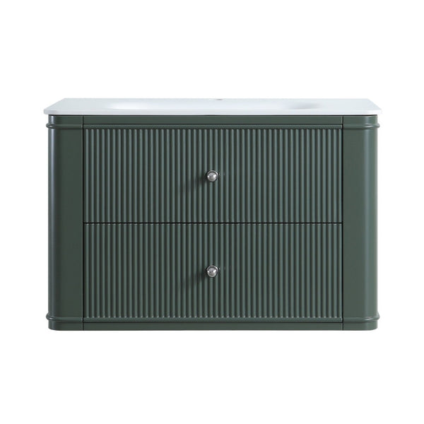 English Elm 30" Floating Wall Mounted Sage Green Vanity with Acrylic Basin Two Soft Close Drawers W1826P449926