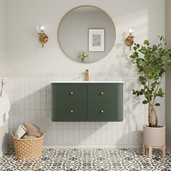 English Elm 36" Floating Sage Green Bathroom Vanity with Integrated Acrylic Basin Two Drawers W1826P449927