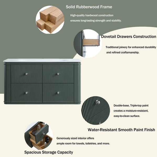 English Elm 36" Floating Sage Green Bathroom Vanity with Integrated Acrylic Basin Two Drawers W1826P449927
