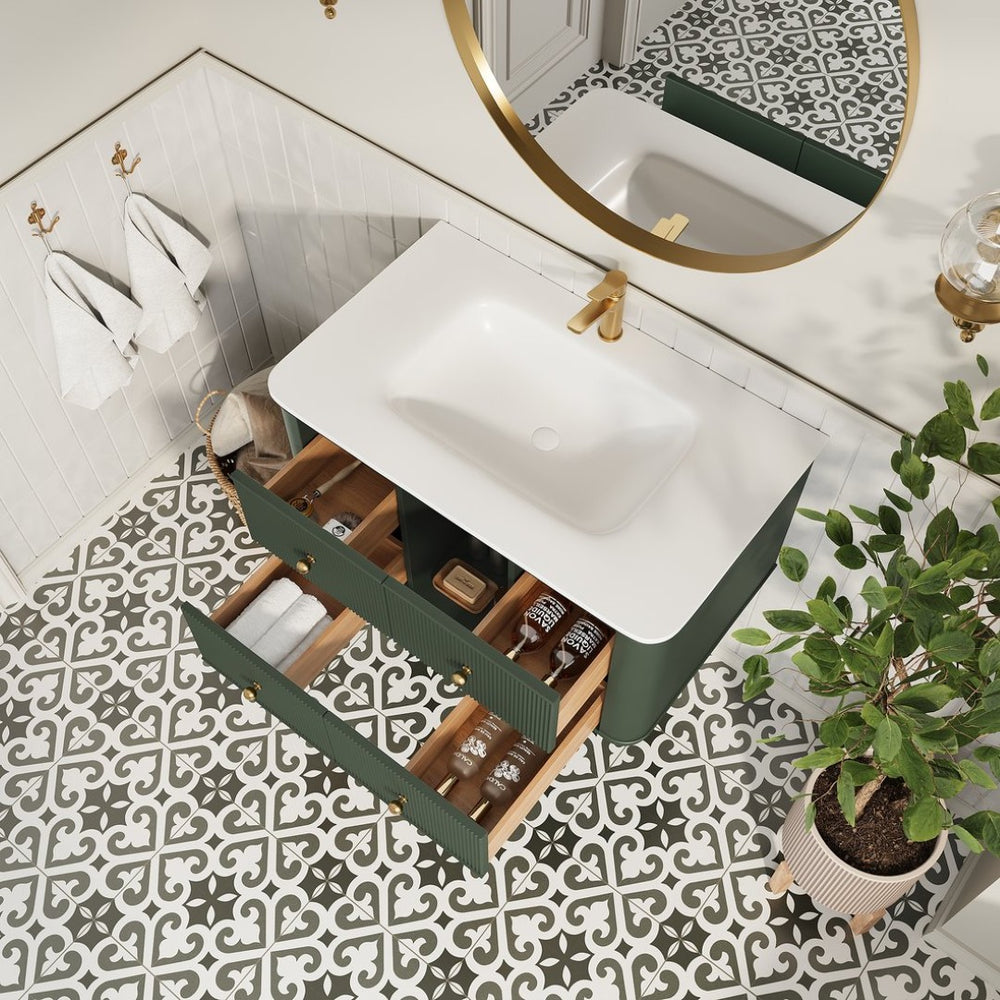English Elm 36" Floating Sage Green Bathroom Vanity with Integrated Acrylic Basin Two Drawers W1826P449927