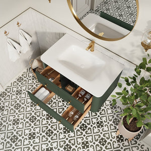 English Elm 36" Floating Sage Green Bathroom Vanity with Integrated Acrylic Basin Two Drawers W1826P449927