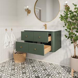 English Elm 36" Floating Sage Green Bathroom Vanity with Integrated Acrylic Basin Two Drawers W1826P449927