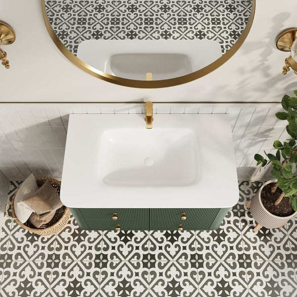 English Elm 36" Floating Sage Green Bathroom Vanity with Integrated Acrylic Basin Two Drawers W1826P449927