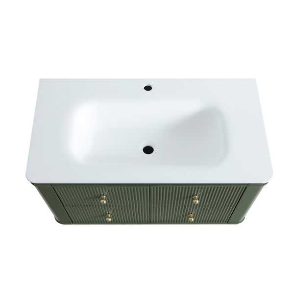 English Elm 36" Floating Sage Green Bathroom Vanity with Integrated Acrylic Basin Two Drawers W1826P449927
