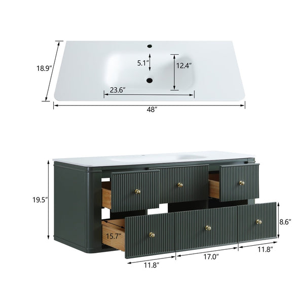 English Elm 48" Sage Green Floating Bathroom Vanity with Seamless Acrylic Basin and Soft-close Drawers W1826P449928