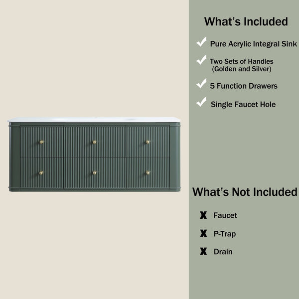 English Elm 48" Sage Green Floating Bathroom Vanity with Seamless Acrylic Basin and Soft-close Drawers W1826P449928