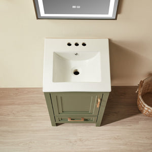 English Elm Fully Assembled 18 Inch Bathroom Vanity with Ceramic Sink Top and Soft Close Doors Green W1826P499004