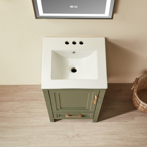 English Elm Fully Assembled 18 Inch Bathroom Vanity with Ceramic Sink Top and Soft Close Doors Green W1826P499004