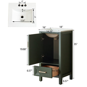 English Elm Fully Assembled 18 Inch Bathroom Vanity with Ceramic Sink Top and Soft Close Doors Green W1826P499004